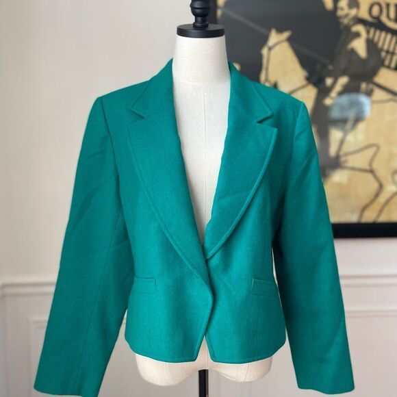 Vintage Pendleton Green Wool Blazer Single Button 16 Petite M L - Picture 1 of 9